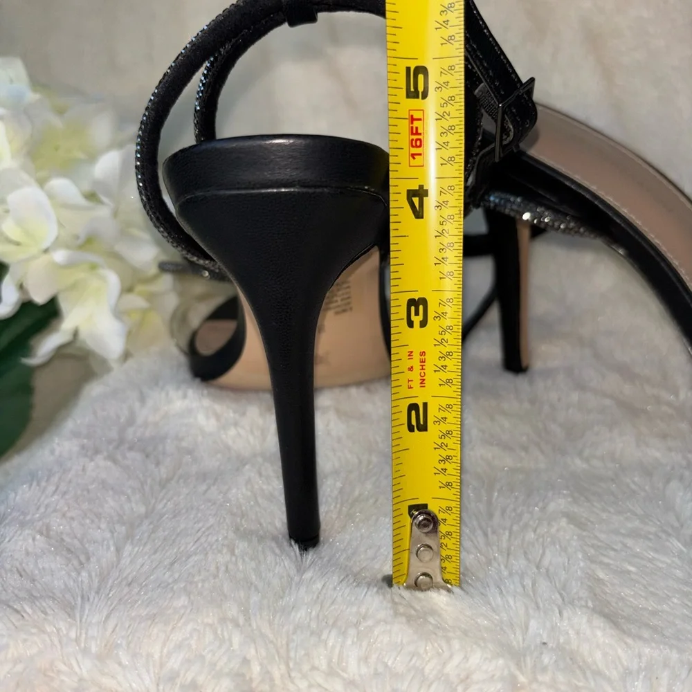 BCBGeneration Black Crystal Bow Ankle-Strap Heels size 8.5